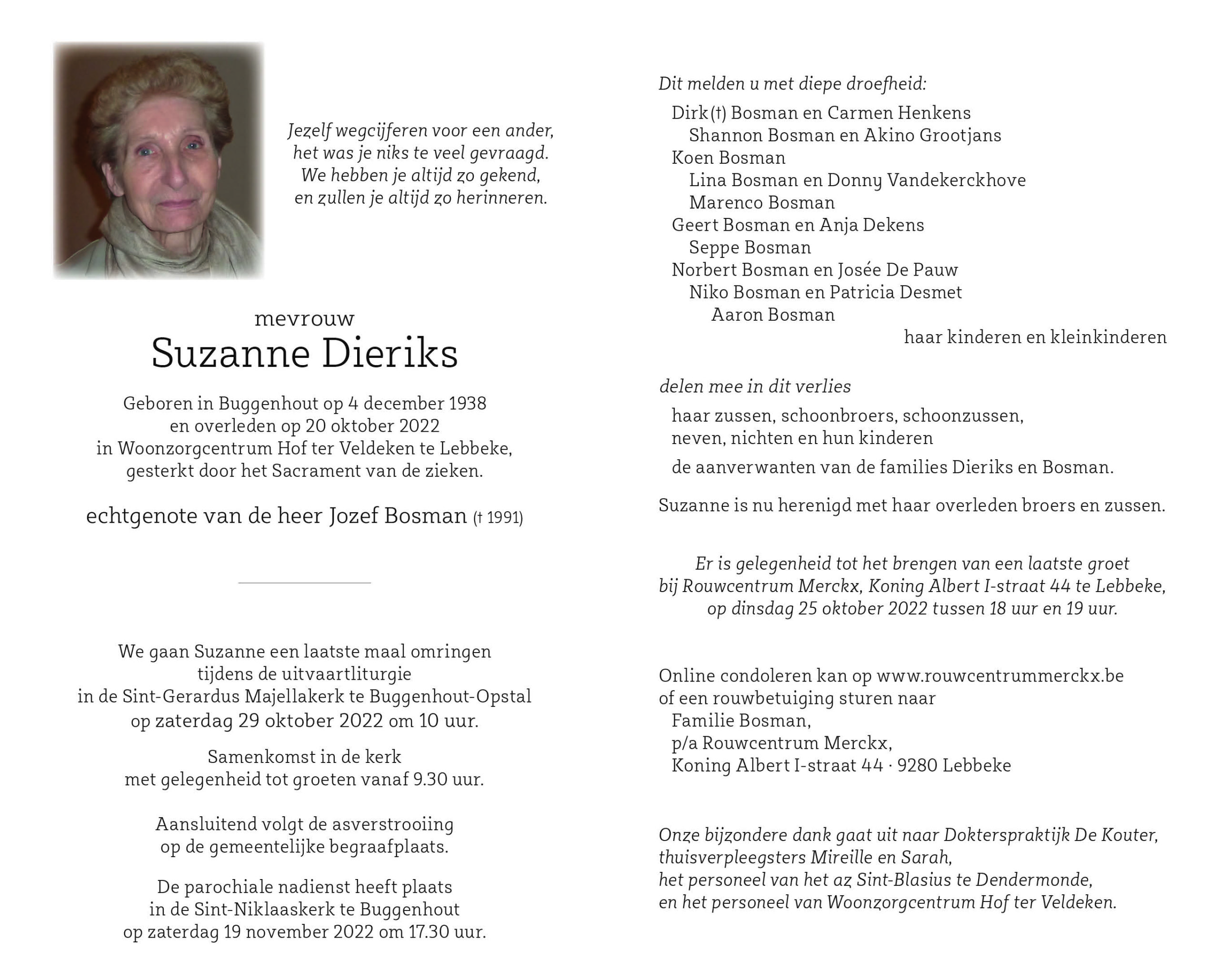 rouwbrief Dieriks Suzanne