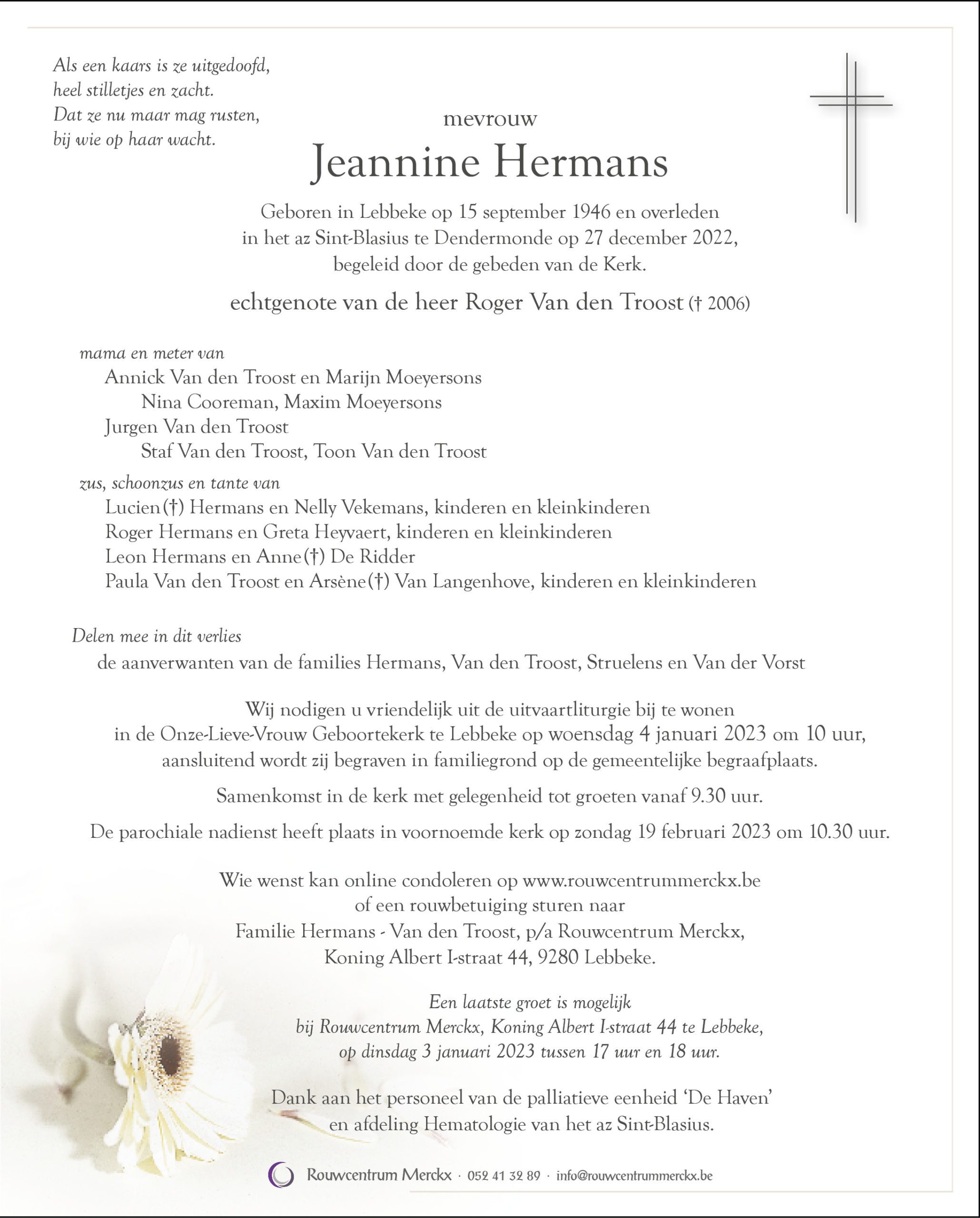 rouwbrief Hermans Jeannine