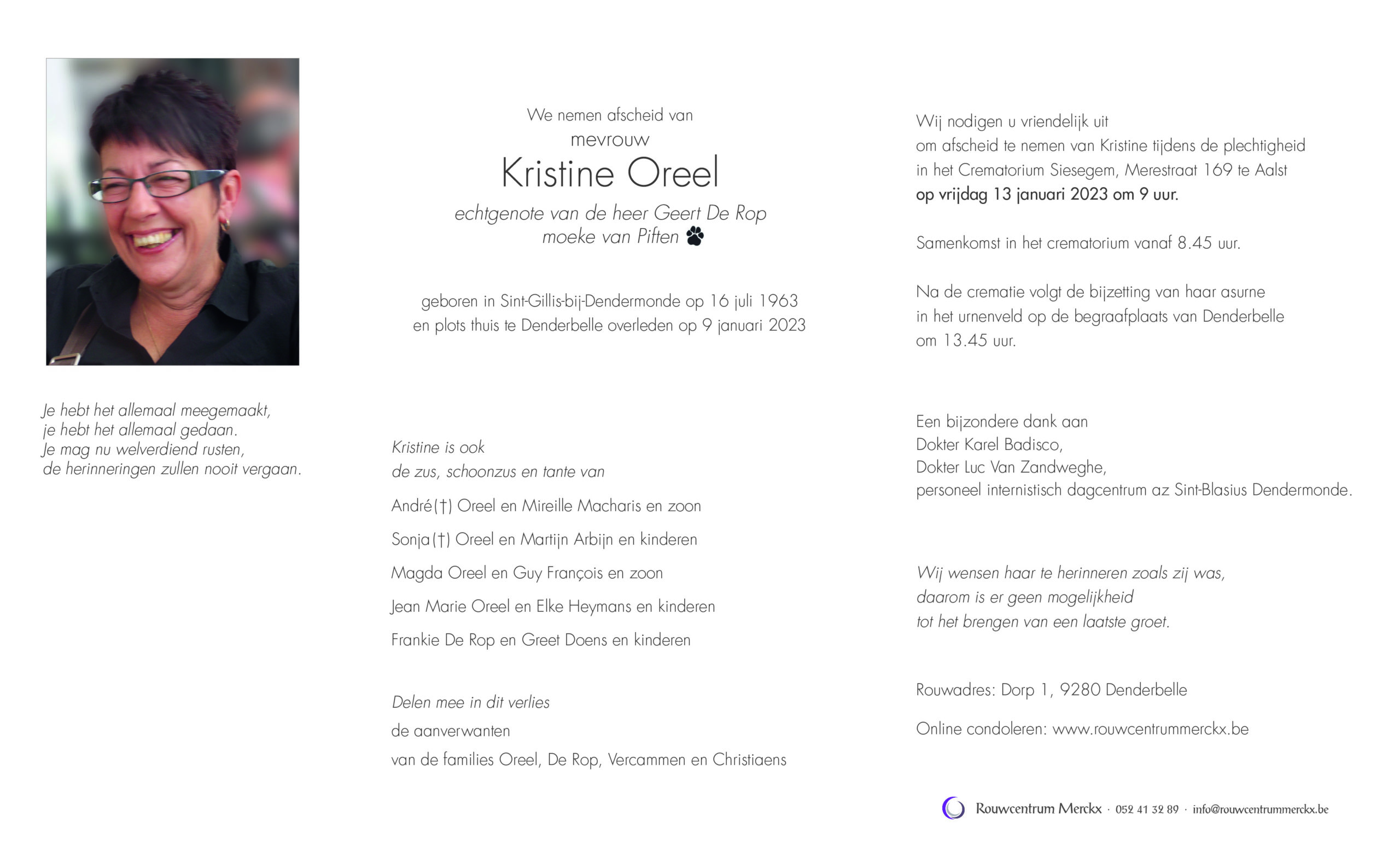 rouwbrief Oreel Kristine