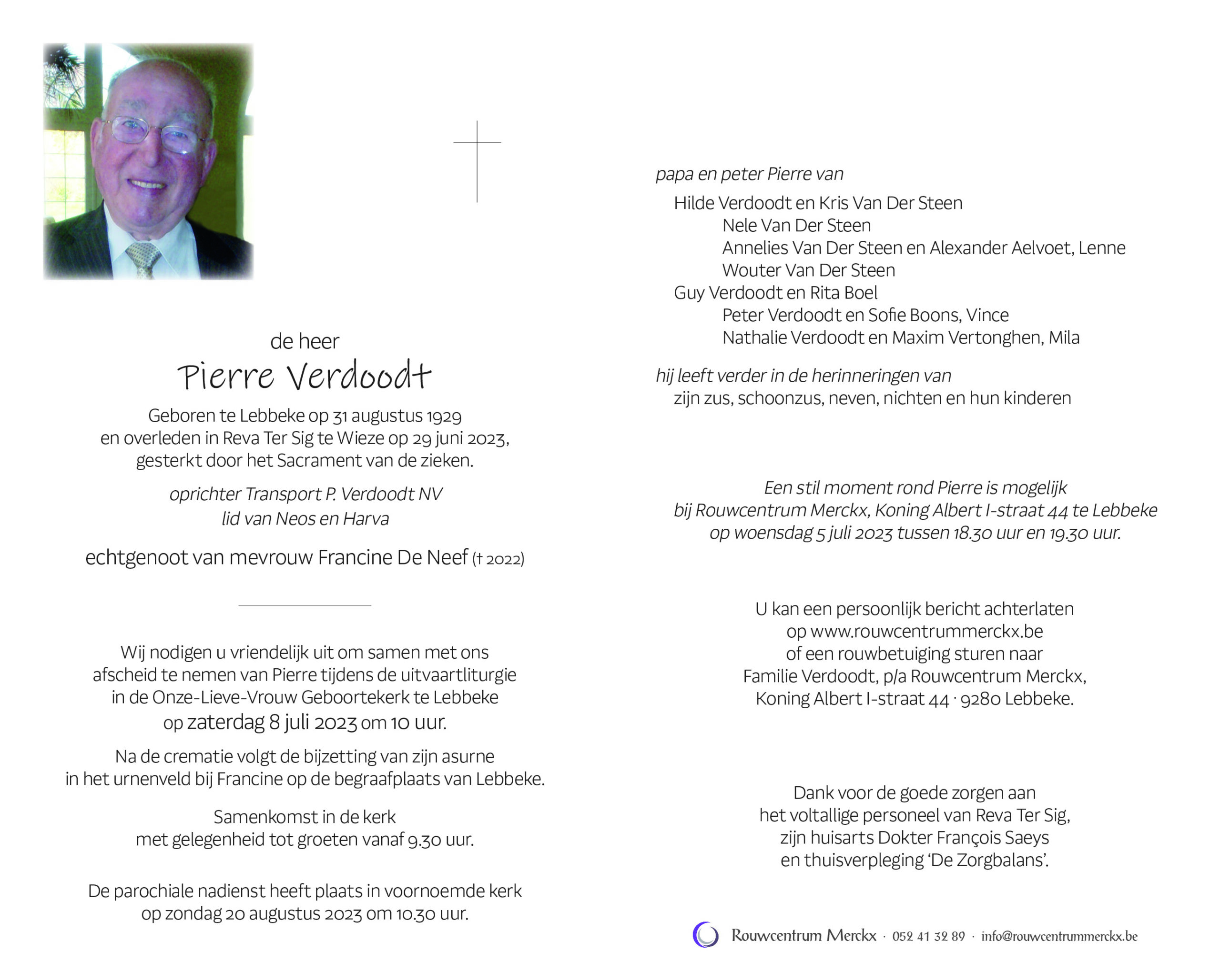 Verdoodt Pierre rouwbrief