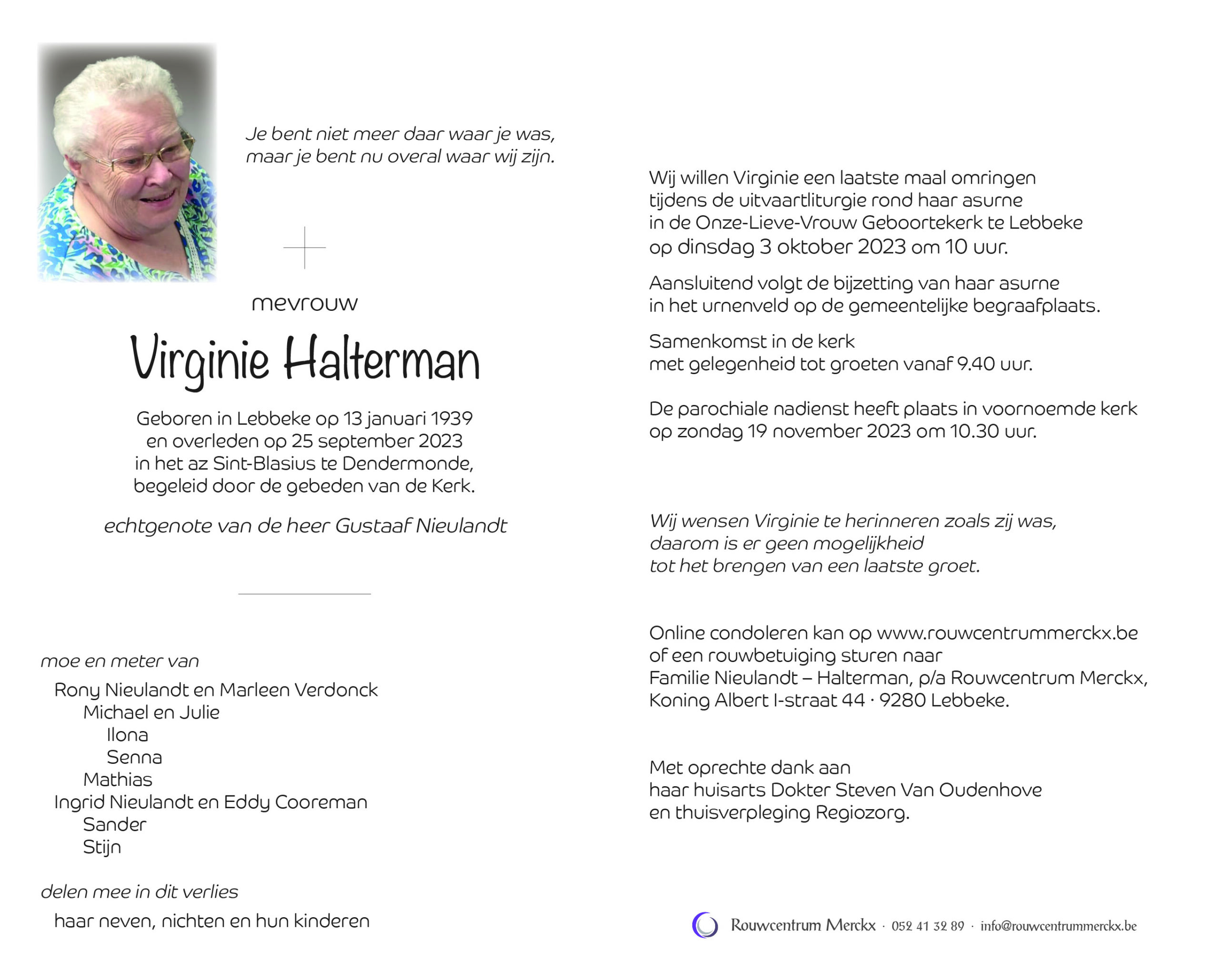 Halterman Virginie rouwbrief