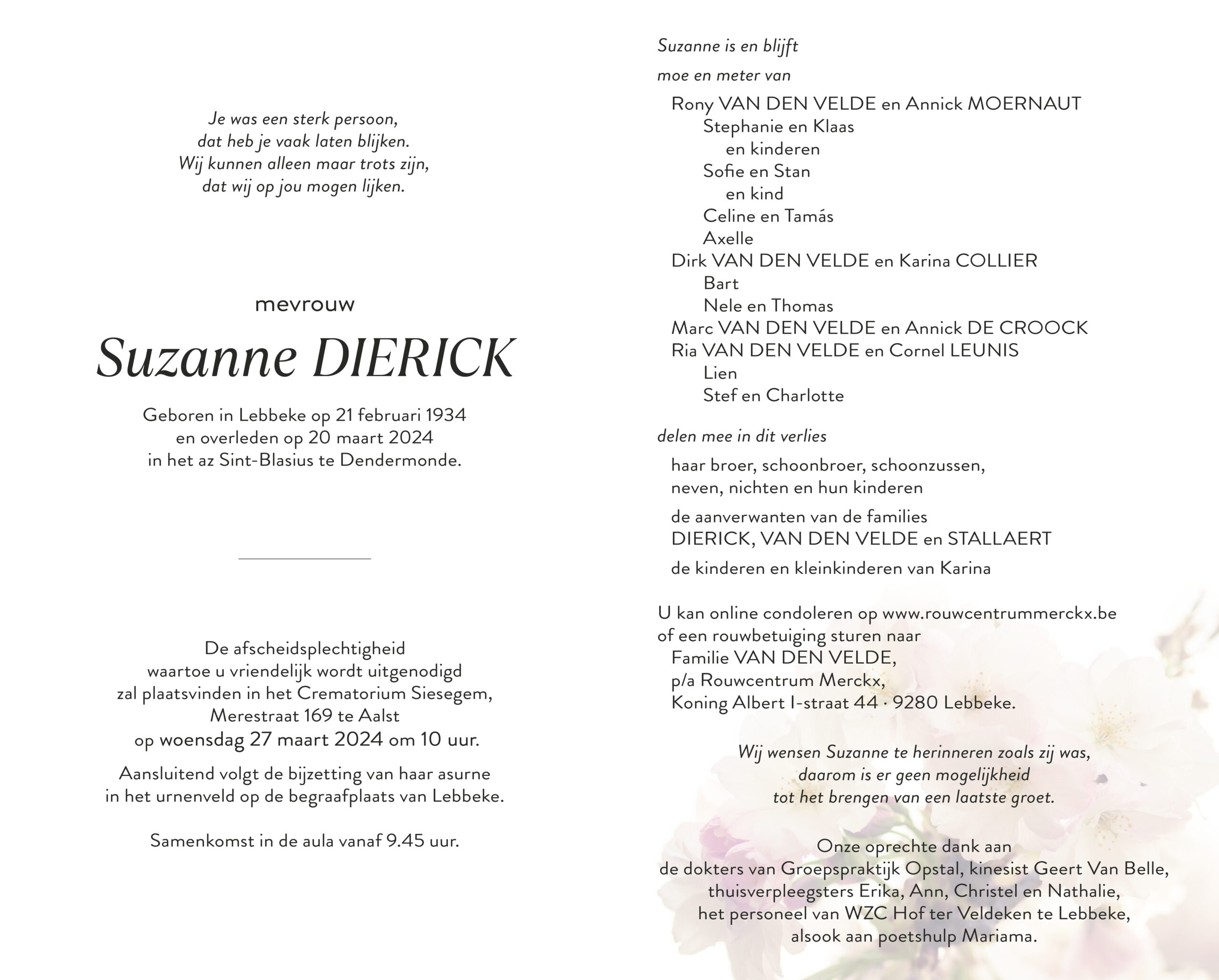 Dierick Suzanne rouwbrief