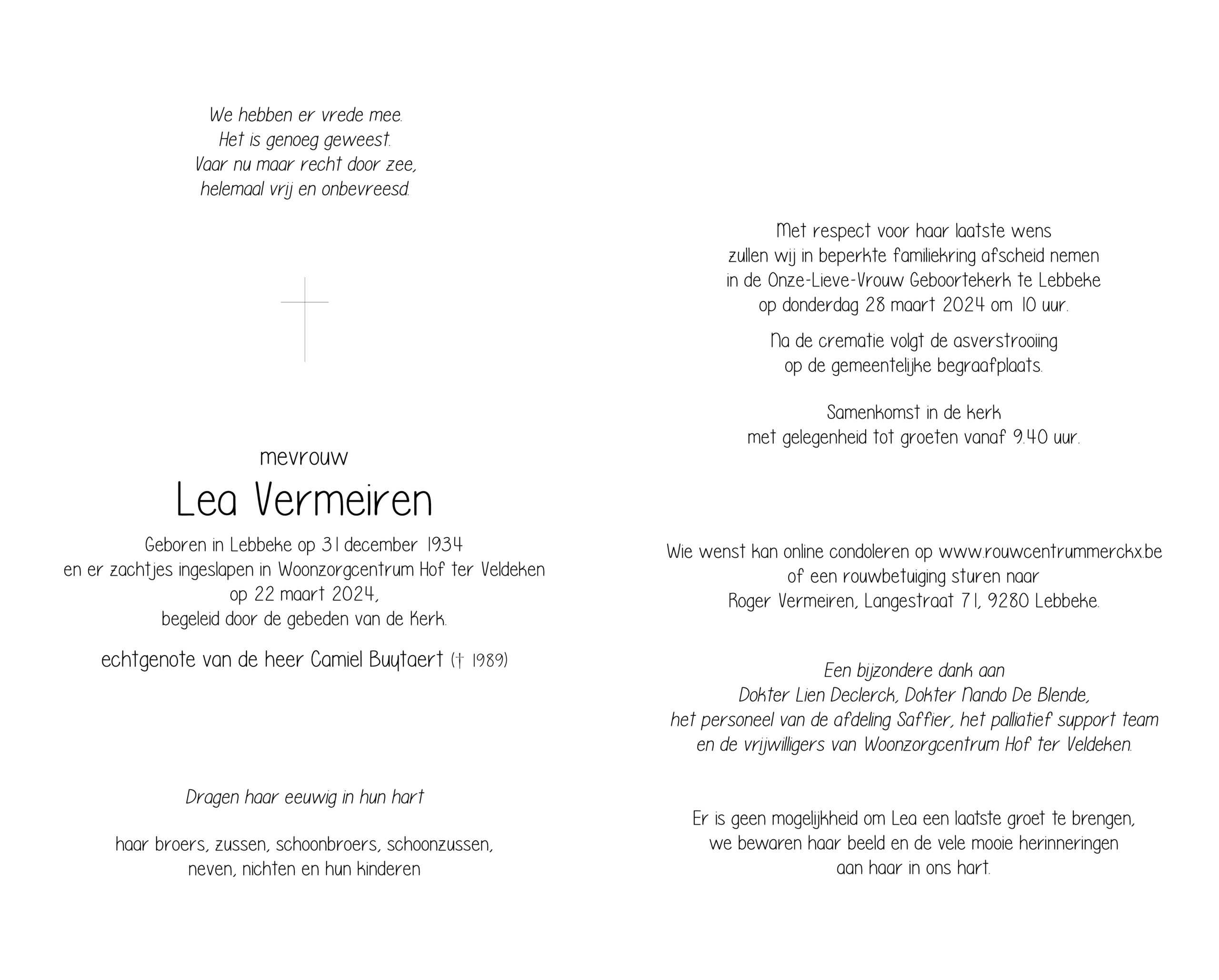 Vermeiren Lea rouwbrief