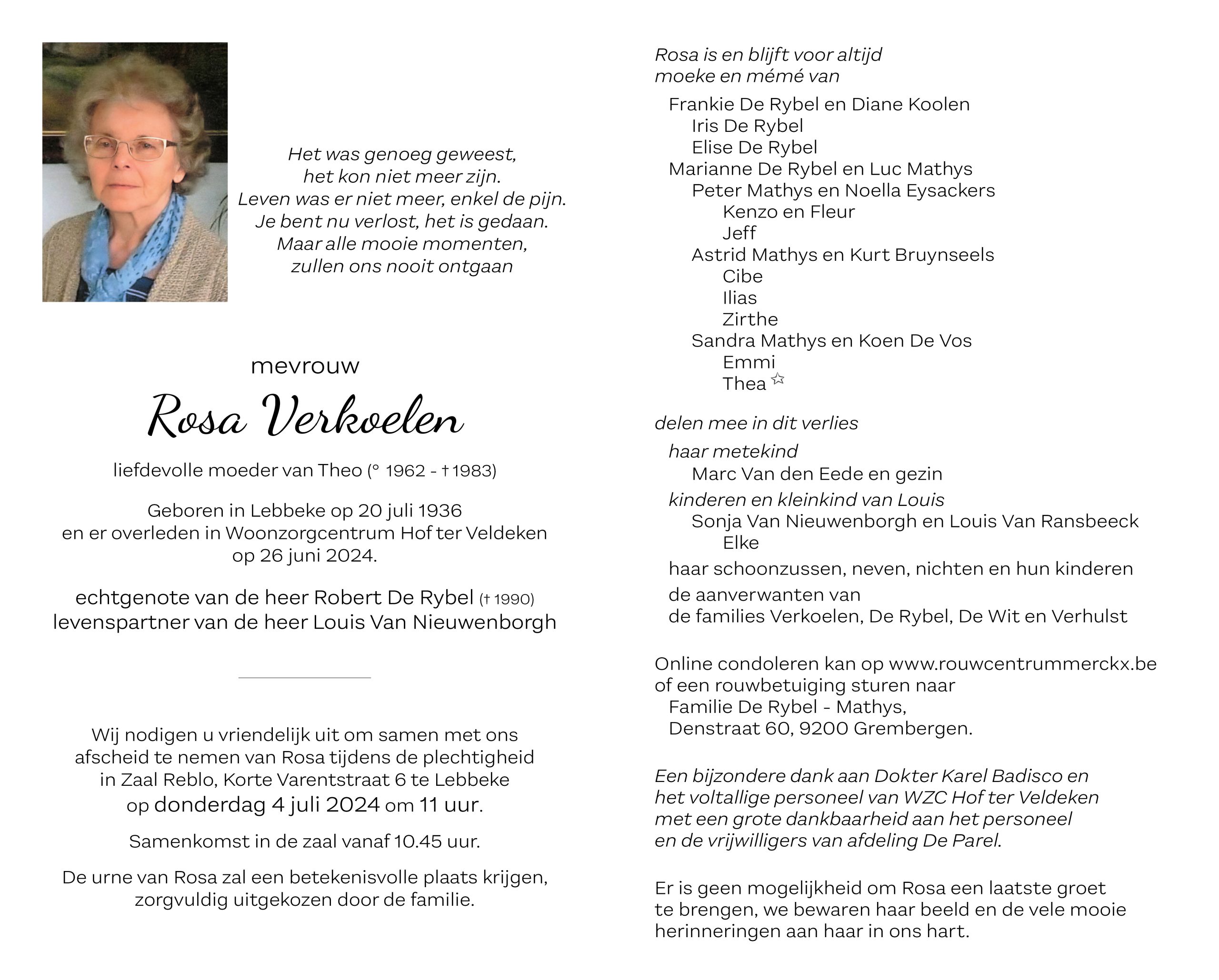 Verkoelen Rosa rouwbrief