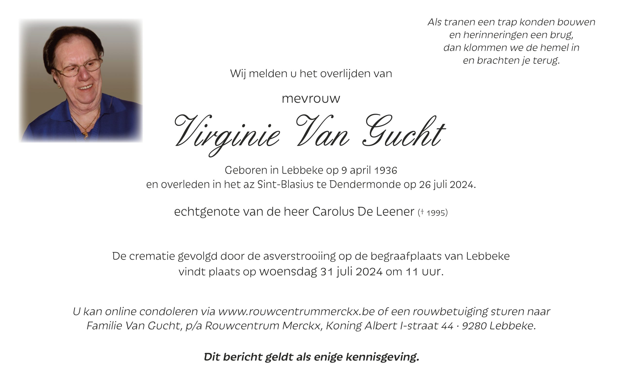 Van Gucht Virginie rouwbrief